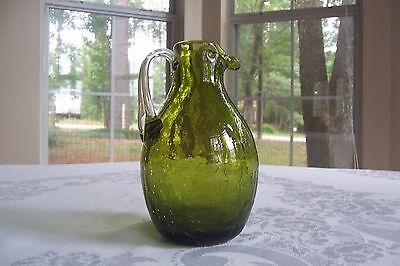 Vintage Crackle Glass Small Pitcher with Applied Clear Handles