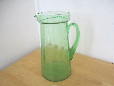 Large Green Glass Crackle Pitcher 9 1/2