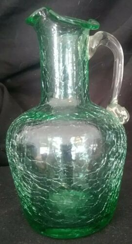 Green Crackle Glass Miniature Pitcher with Drop-over Handle