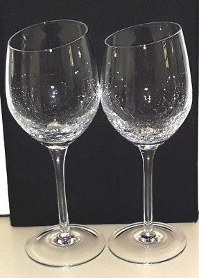 Set of 2..... Pier 1 Angled Rim Clear Crackled Glass Wine Goblets