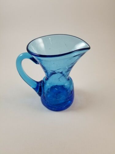 Blue Crackle Glass Mini Pitcher 3.5