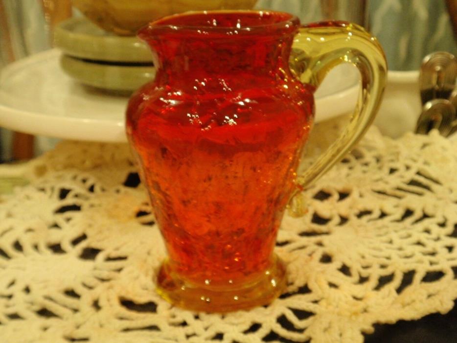 VTG Amberina small pitcher toothpick? crackle glass unknown maker