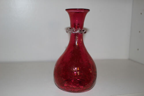 VINTAGE CRANBERRY FLASH CRACKLE GLASS 6.5