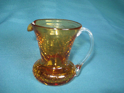Crackle Glass Pitcher– Gold Color – Hand Blown