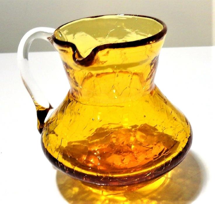 Vintage Amber Blown Crackle Glass Creamer Pitcher