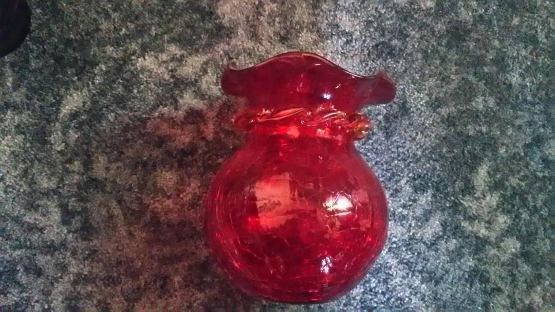 Cranberry Crackle Glass Vase