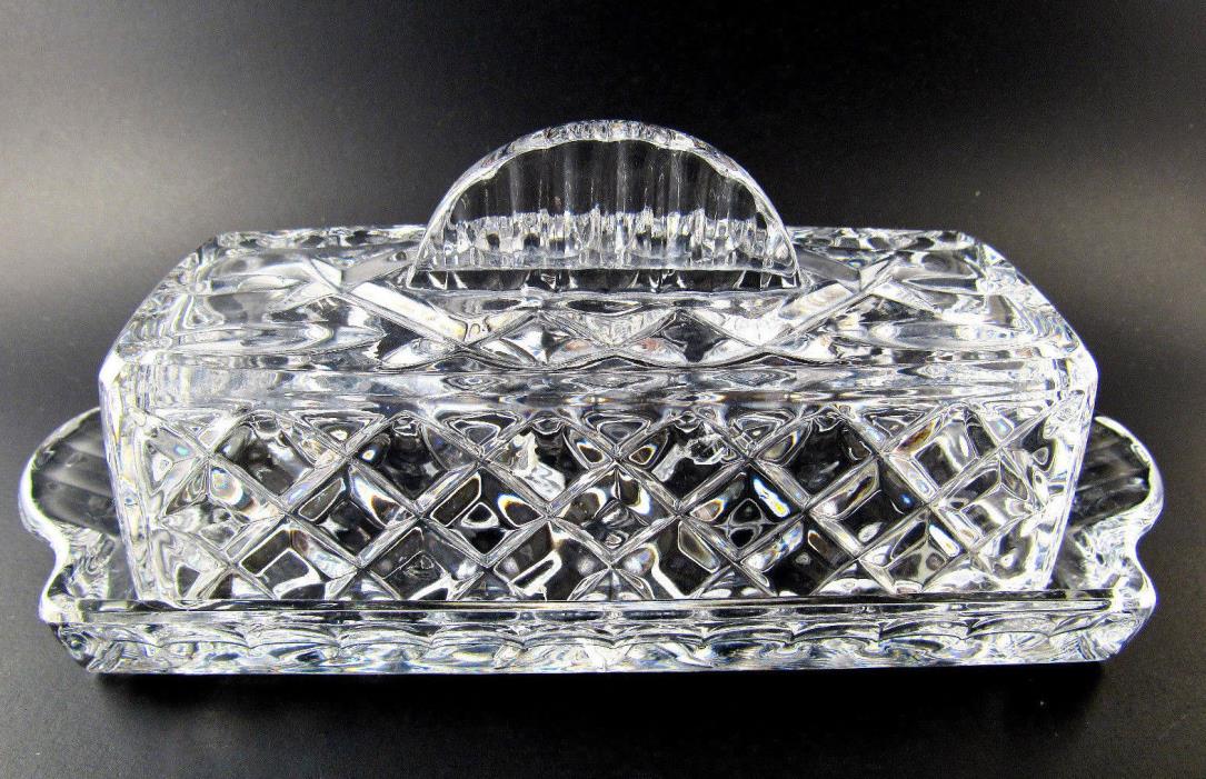 VINTAGE CLEAR CRYSTAL CUT GLASS BUTTER DISH (E19)