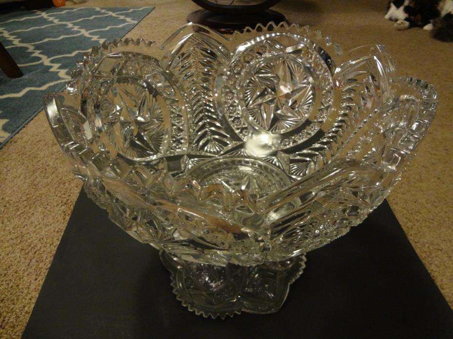ONE VERY LARGE TWO PIECE GLASS PUNCH BOWL