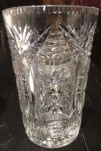Vntage Cut Lead Crystal Star Pinwheel  Vase Bud Vase Made In Poland *