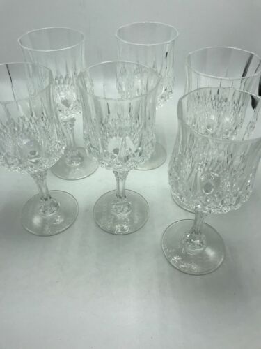 Wine Glasses Set of 6 Heavy Cut Glass Diamond Design Stemware No Cuts or Chips