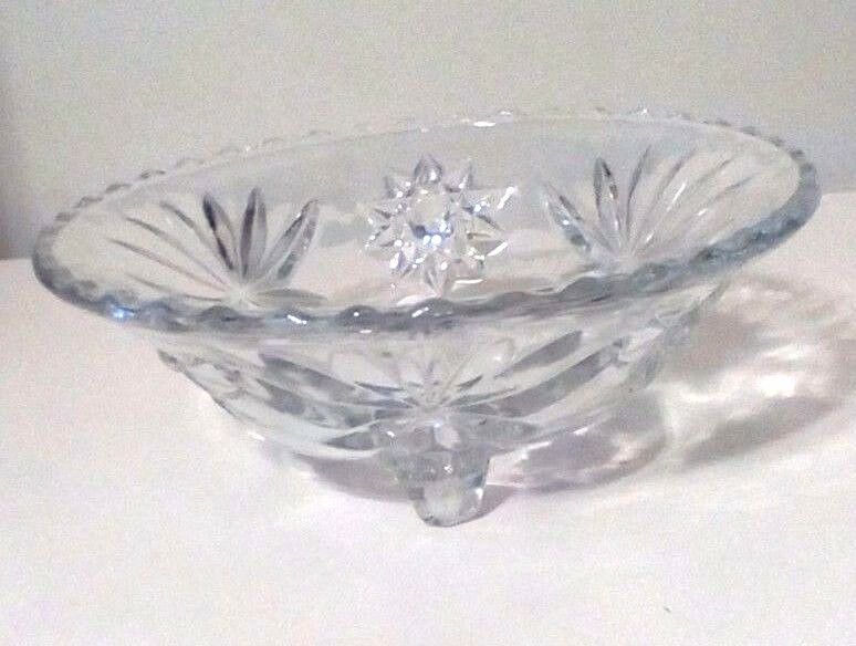 Small Clear Cut Round Crystal Bowl on 3 Curled Legs