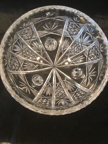 Vintage Cut Crystal Glass 3 Footed Round Bowl