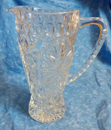 VINTAGE CUT GLASS OR CRYSTAL WATER/WINE PITCHER FINE ETCHING BEAUTIFUL FLORAL