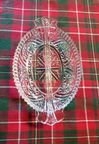vintage nice clear cut glass candy tray with 2 divisions