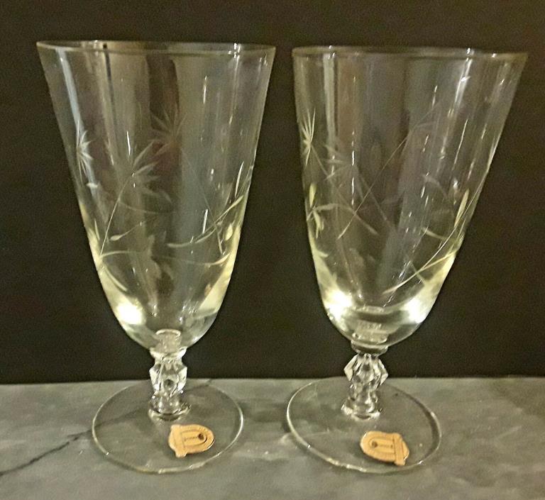 Set 2 Etched Wine Water Glasses Portugal Cut Glass Blefeld Co