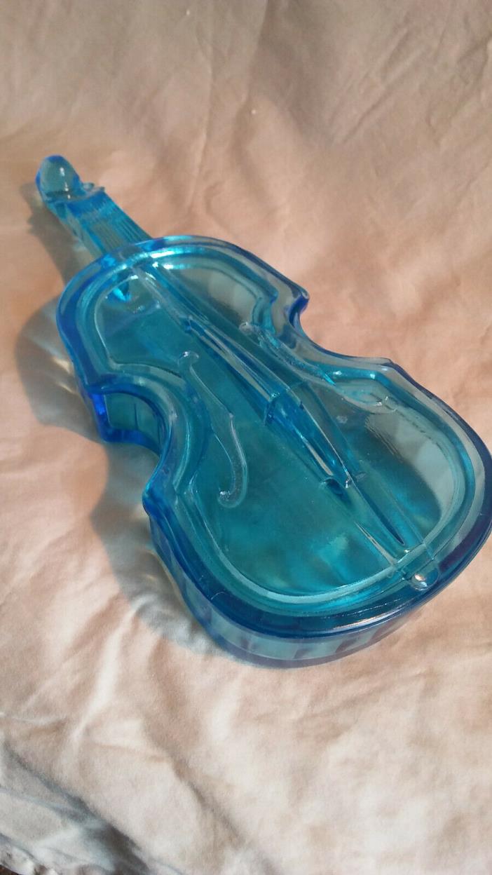 Vintage Glass Candy Dish with Lid, Blue Violin Shape