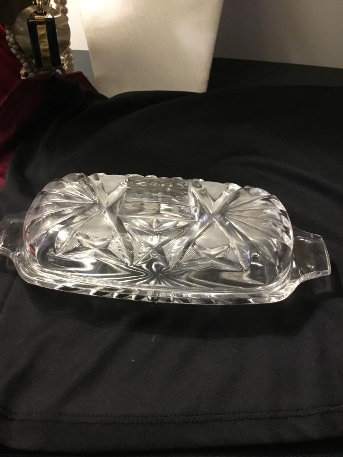 Heavy Cut Crystal Glass Lidded Covered Butter Dish Vintage 8.5 Inches