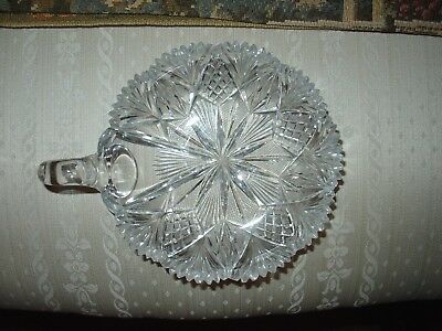 CUT GLASS ROUND CANDY DISH NAPPY WITH HANDLE  6