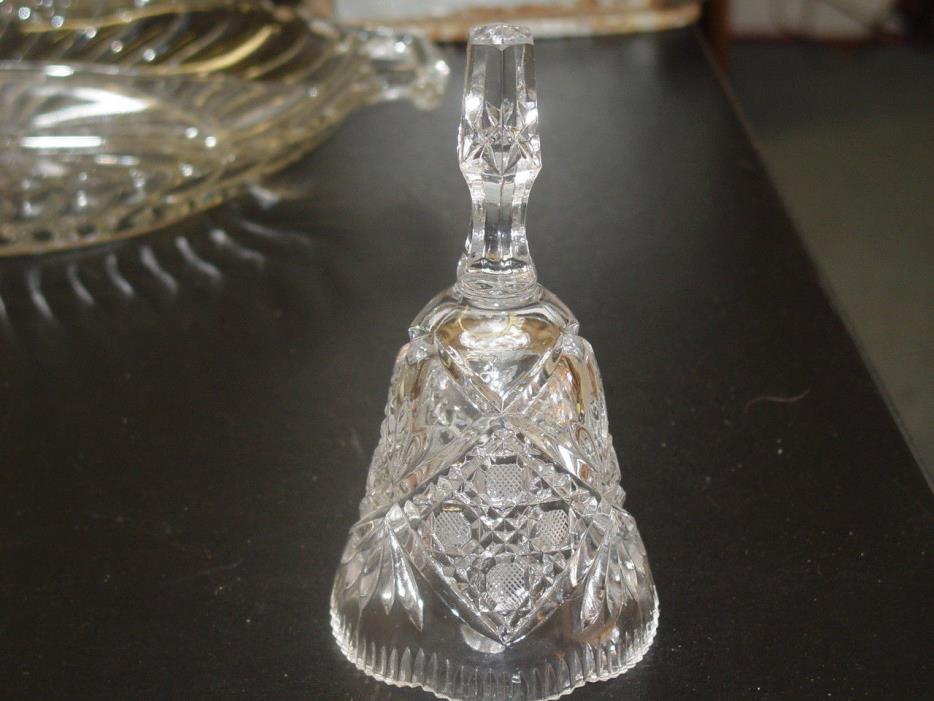 Crystal Dinner Bell Fan 7 Cain Pattern faceted Handle 6 1/4