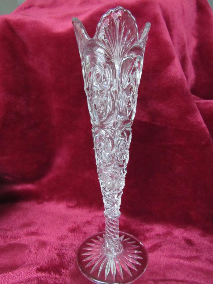 Vintage crystal glass bud vase 10 1/2 