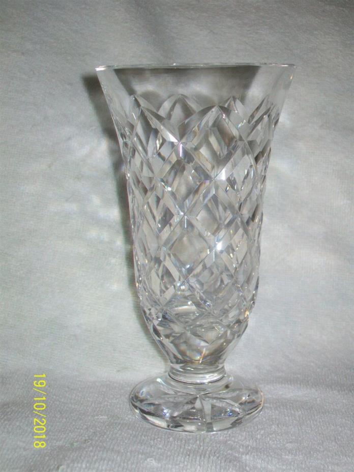 Crisscross Diamond Cut Crystal Footed Vase - Looks Like Waterford, Not Marked