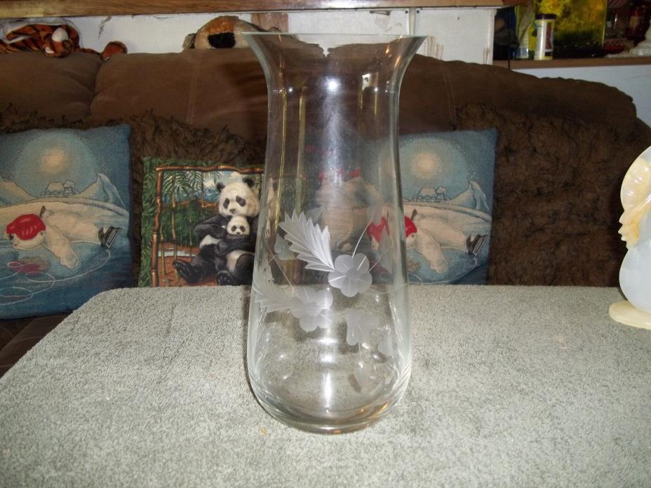 Vintage Large Cut Etched Glass Vase - 11