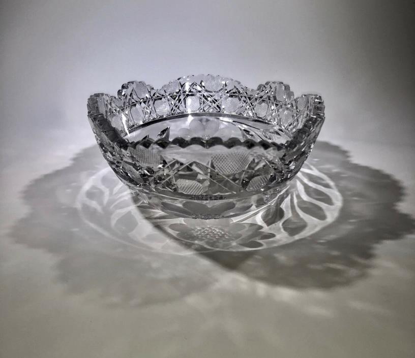 Antique Circa 1900 Hand-cut ABP Crystal Bowl Floral Motifs 3 lbs STUNNING RARITY