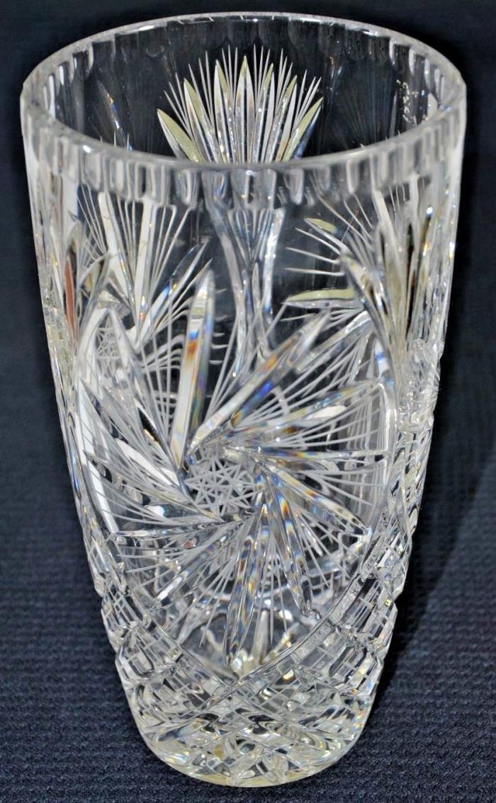 Stunning AMERICAN BRILLIANT CUT GLASS TALL VASE, ABP - 10