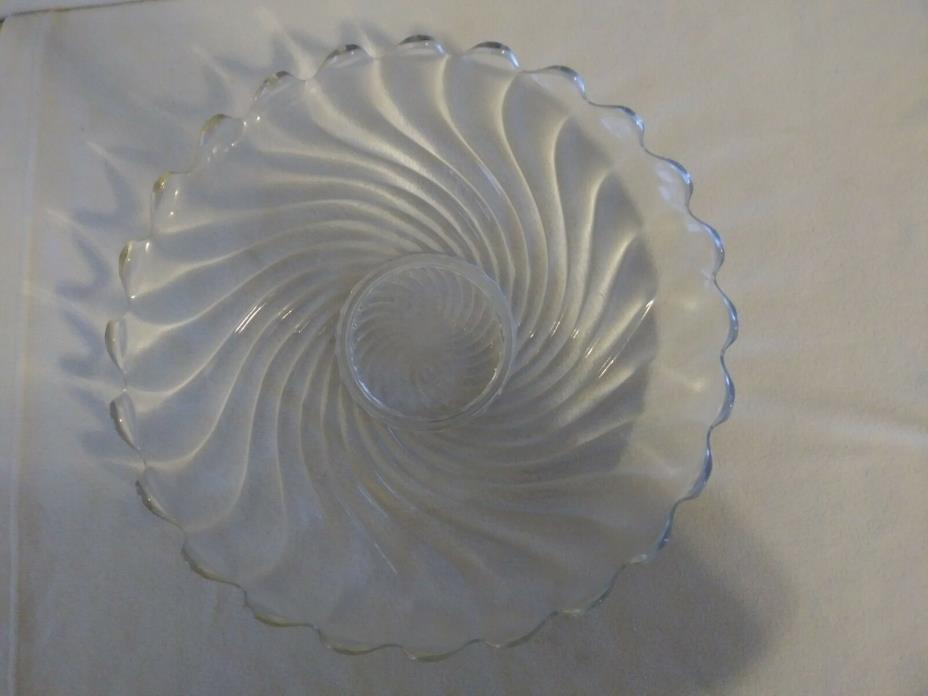 Clear Glass Cookie Serving Plate With Swirl Design, Scalloped Edges 12