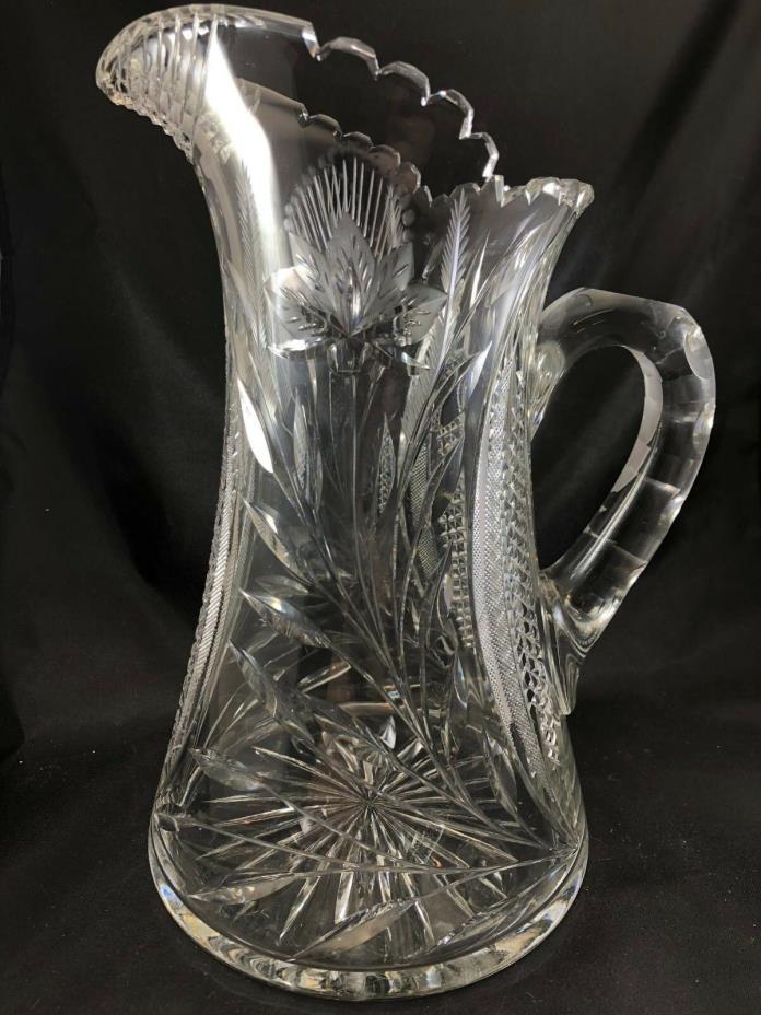 VINTAGE AMERICAN BRILLIANT PERIOD CRYSTAL GLASS GLASSWARE PITCHER ETCHED EWER