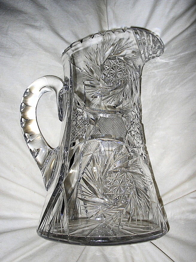 American Brilliant Hand Cut Glass Pitcher Exc ABP 1875-1915 Jar Vase Crystal Jug