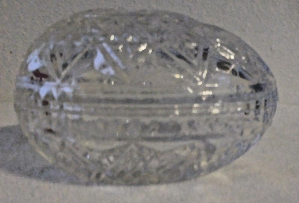 BEAUTIFUL LEADED GLASS COVERED EGG SHAPED TRINKET CANDY DISH PRESSED & ETCHED