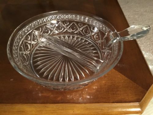 Vintage Cut Glass Divided Dish With Handle