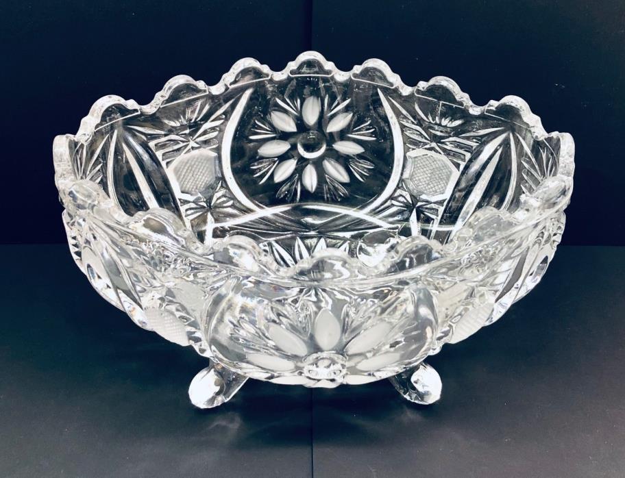 EXCELLENT Oval CUT GLASS Bowl - 4 footed - ABP? - 7 3/4