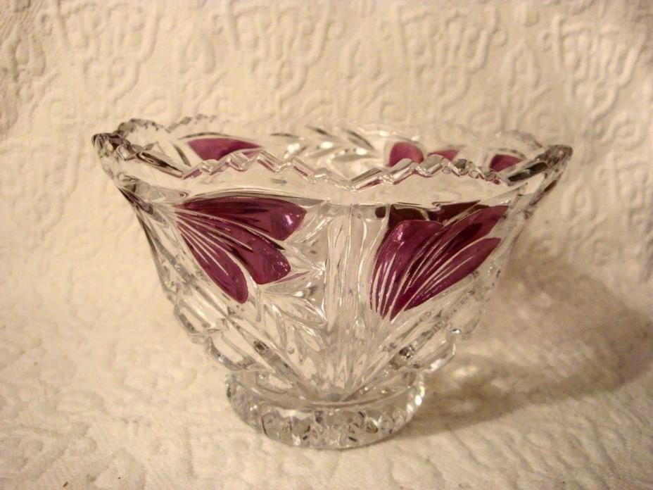 Vintage Cut Crystal Floral Design Candy Bowl Vase