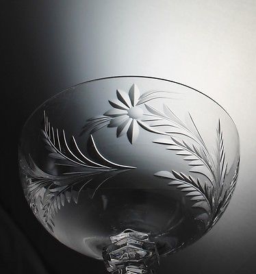 Vintage Glass or Crystal Champagne Wine Floral Glass Long Stem Goblet