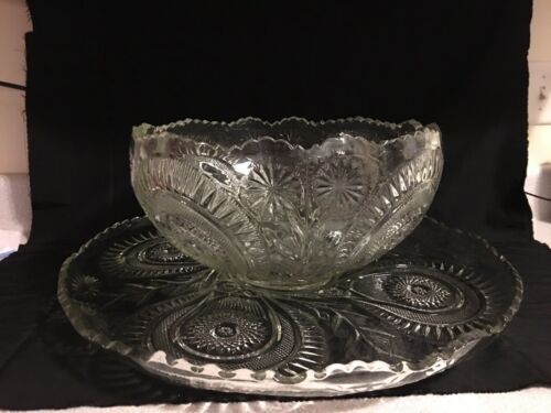 Vintage Cut Crystal Glass Punch Bowl And Tray