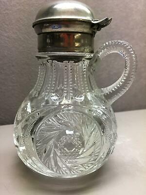 Vintage Cut Glass with Silver Plate Lid Syrup Pitcher