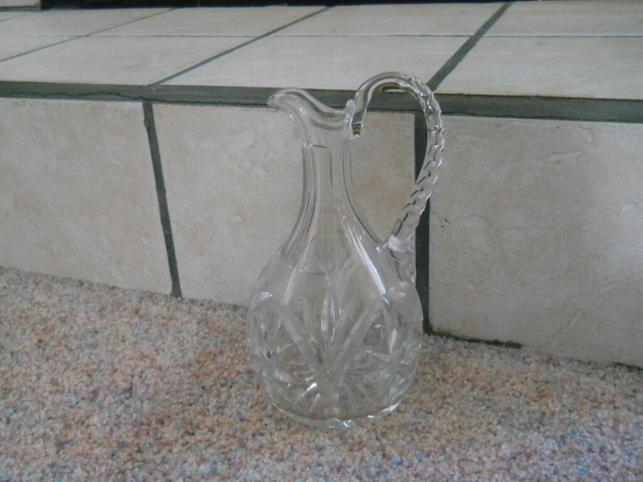 VINTAGE Large Thick Cut Starburst Glass Handled Jug Pitcher Carafe Decanter
