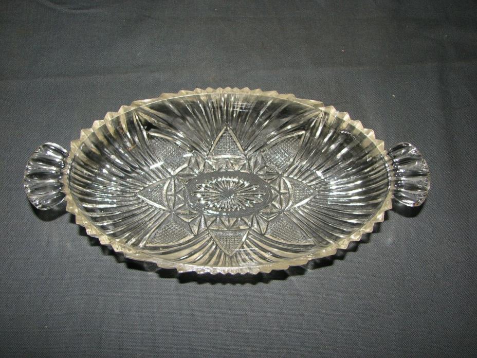 Vintage Cut Glass Oval Relish Nut Dish Bowl w/Handles