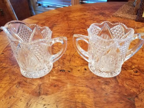 ANTIQUE CUT GLASS CREAM & SUGAR