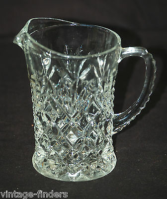 Old Vintage Clear Pressed Glass Pitcher Creamer w Diamond Pineapple Fan Design