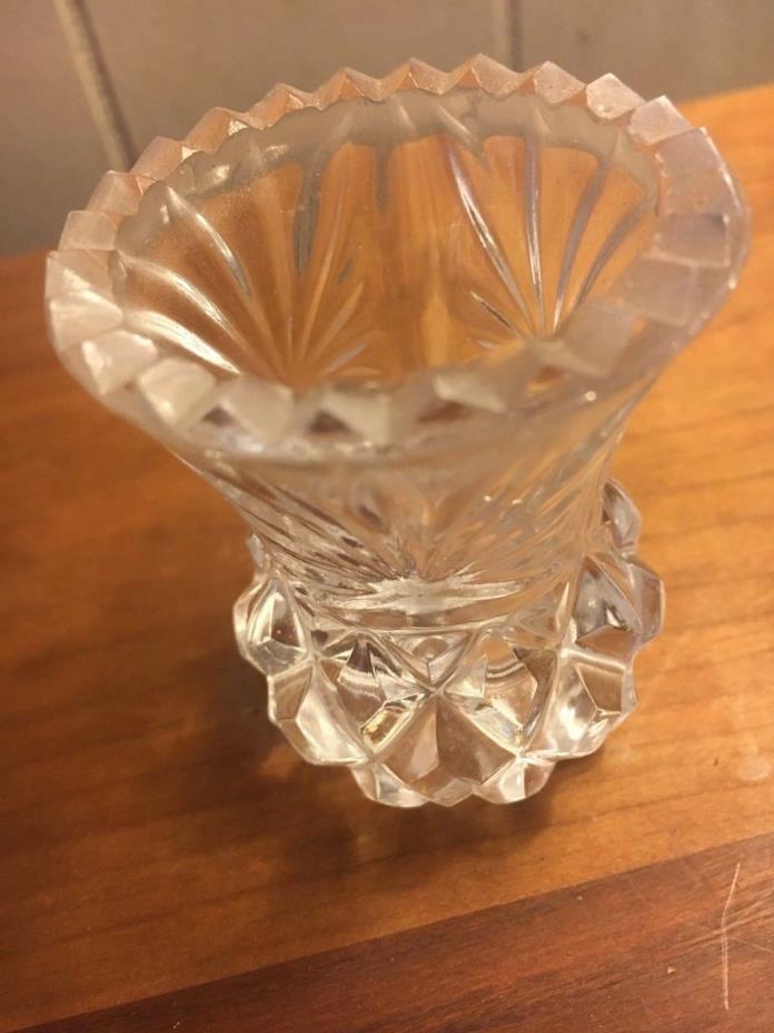 Vintage Clear Cut Ornate Glass Beveled Edge Toothpick Holder Small 2 1/2 in