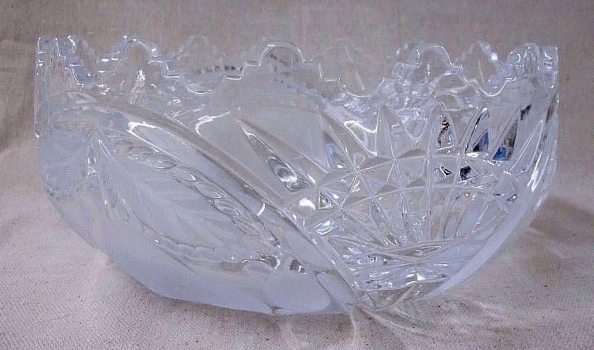 Saw-tooth Rim Clear Glass Crystal BOWL w/ Frosted Fruit Pattern