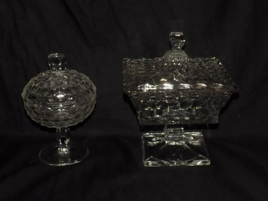 Set of 2 Cut Glass Covered Candy Dishes