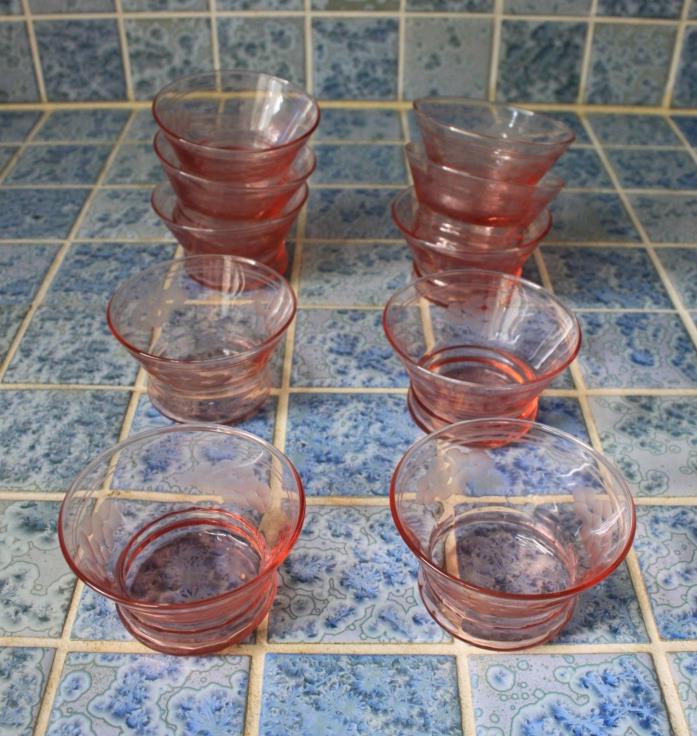 10 Pink Depression Glass Fruit Desert Bowls