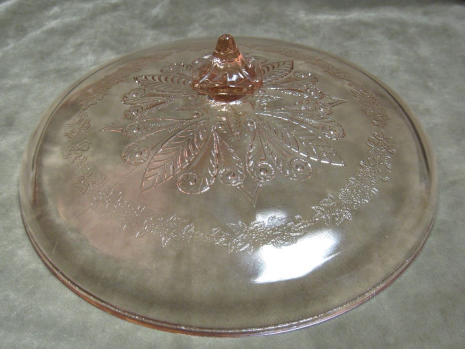 Vintage 1930's Jeannette Glass Pink Adam Patten Bowl Lid/Cover 7-5/8