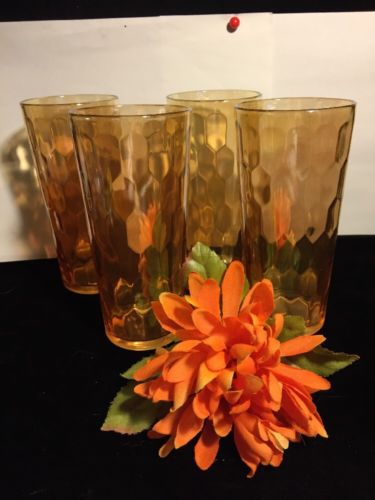 Vintage Marigold Honey Comb  Carnival Glass Tumblers