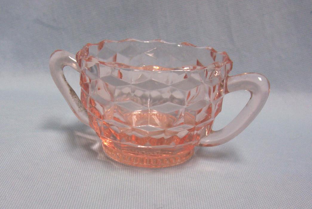 Vintage Pink Depression Glass Open Sugar Bowl Jeannette Cube Pattern from 1950s