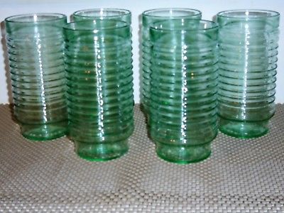 ANCHOR HOCKING GREEN 16 OZ MANHATTAN GLASS TUMBLERS   (6)